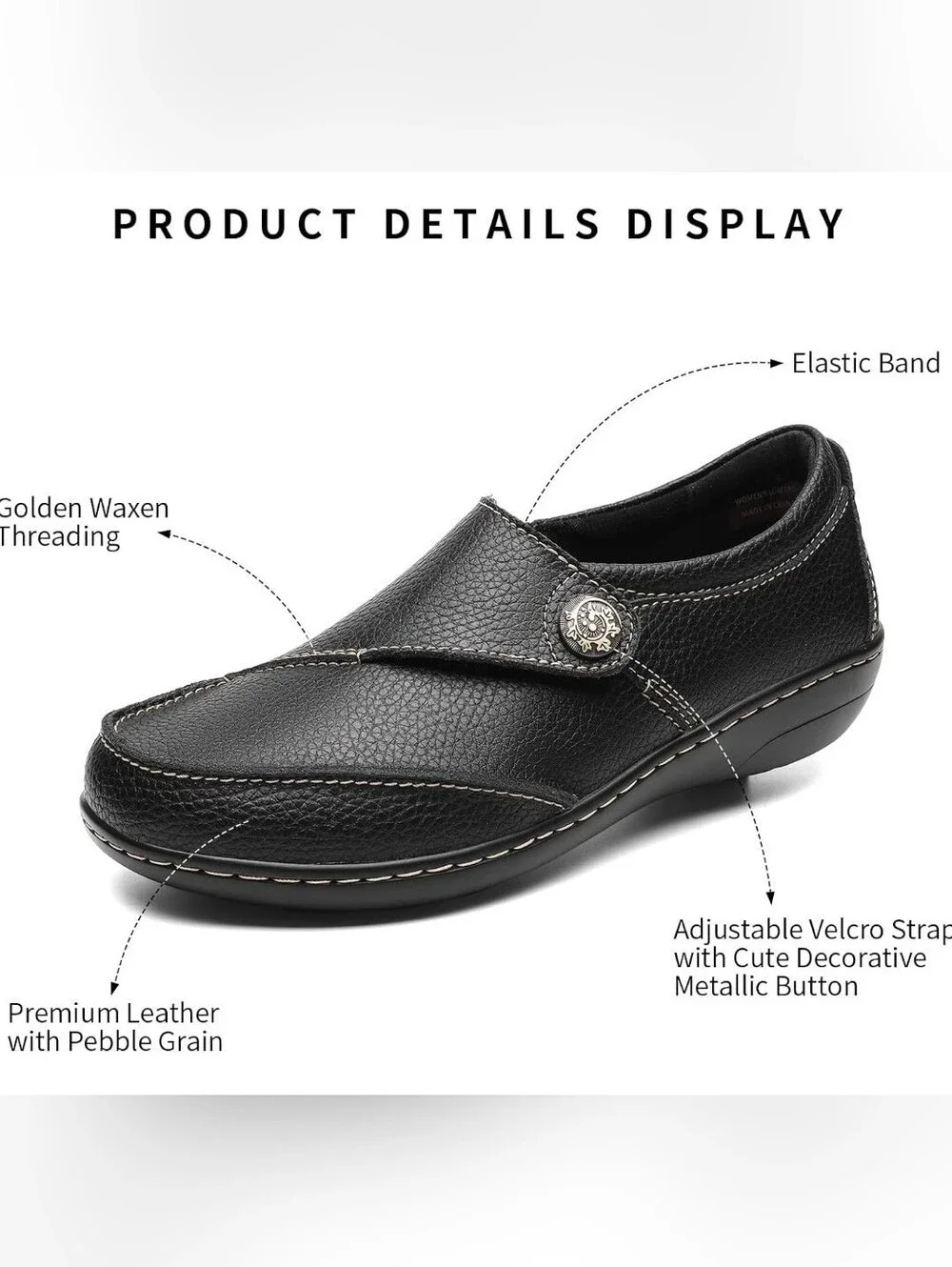 Geoeleph women's black pebbled leather casual slip-on loafers - Picture 3 of 9